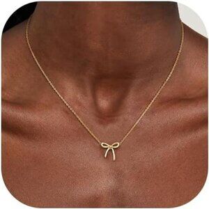 Gold Necklace for Women Bow Necklace 14K Dainty Gold Necklace Cute Small Tiny